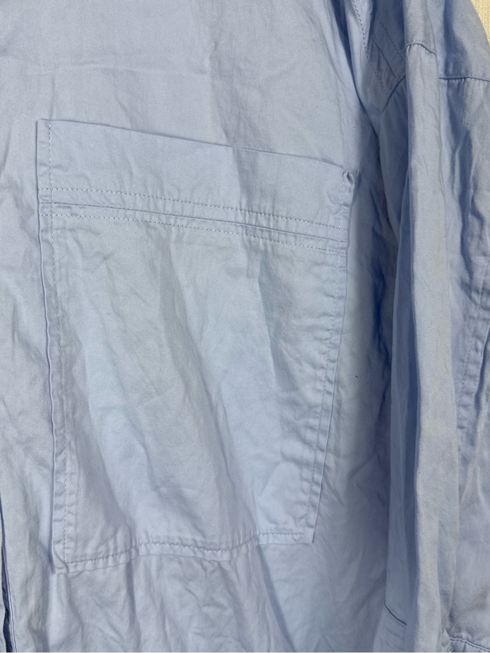 ZARA L Light Wash Chambray Oversized Button Down Shirt Dress Midi Blue Tie Back - Picture 4 of 11